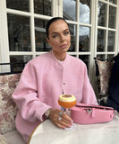 Relaxed Stand Up Collar Button Down Casual Everyday Jacket