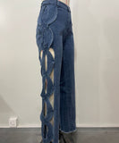 Sline Side-Cut Denim Patchwork Trousers for Trendy Style