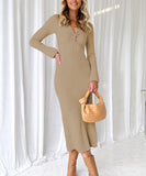Sexy Long Sleeve Pleated Dress Multicolor Apricot Pink