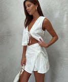 Chic White Sleeveless Vest and Short Skirt Cotton Set