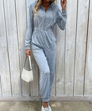 Chic Black Long-Sleeved Zipper Jumpsuit for Women