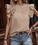 Chic Ruffle Sleeve Blouse in Blue Apricot Green Rose