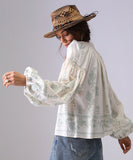 Loose Floral Embroidered Long Sleeve Shirt Viscose Blend
