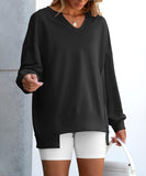 Striped V-Neck Loose Sports Shirt Hoodie For Women Relaxed Fit Moisture-Wicking Everyday
