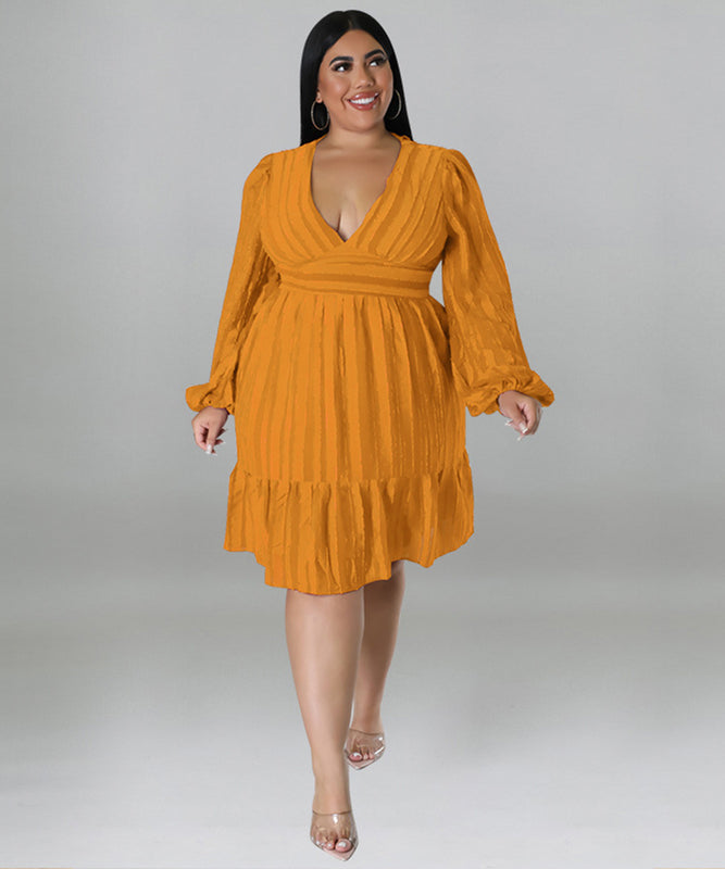 Chic V-Neck Jacquard Striped Dress in Vibrant Colors