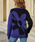 Relaxed Floral Patchwork Pullover Sweater Long Sleeve