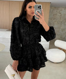 Lace Cutout Casual Long Sleeve Two Piece Polyester Set
