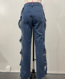 Sline Side-Cut Denim Patchwork Trousers for Trendy Style