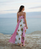 Floral Maxi Dress for Women in Green and Pink Sleeveless Style