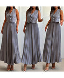 Sleeveless Tank Top Two Piece Set With Pleated Sleeves Women