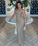 Sequin Halter Evening Gown In Light Apricot Polyester