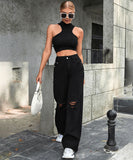 Distressed High Waist Wide Leg Jeans For Women Chic Casual