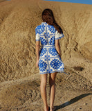 Casual Women's Printed Strapless Dress in Blue and Green