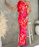 Figure-Hugging Sleeveless Dress with 3D Floral Accents