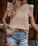 Chic Ruffle Sleeve Blouse in Blue Apricot Green Rose