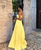 Solid Color Plunging Pleated Sleeveless Halter Dress for You