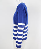 Relaxed Patchwork Striped Sweater With Round Neck Casual