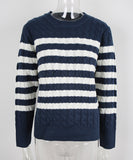 Classic Color Block Cable Knit Turtleneck Sweater Relaxed