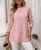 Loose Waffle Blouse Relaxed Fit Long-Sleeved Top Essentials