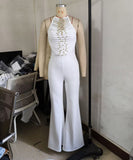 Women's High Neck Sleeveless One-Piece Pants in Apricot Black White