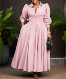 Solid Color Long Sleeve Swing Dress in Light Pink Black Red White