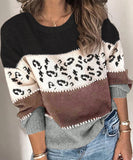 Classic Womens Leopard Patchwork Relaxed Knit Sweater