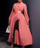Strappy Pleated Long Sleeve Multi Color Dress for Women