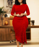 Fashion Long Sleeved Top and Lace Wrap Bottom Skirt Two Piece Set African Outfit