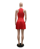Sexy Sleeveless Round Neck Pleated Skirt in Black Red Green White