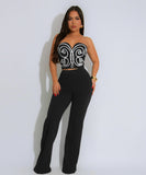 Chic Strapless Two-Piece Outfit with Solid Long Pants