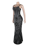 Classic Wrap Dress With High Waist Full Length Diamond Trim