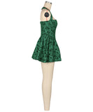 Fitted One Shoulder Halter Dress With Puff Sleeves In Green