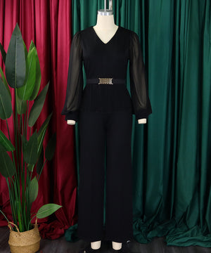 Chic Long Sleeve Top Wide Leg Pant Suit Two Pieces Ensemble