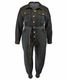 Relaxed Fit V Neck Casual Plus Size Denim Jumpsuit Women