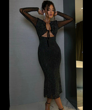 Sexy Sheer Strapless Maxi Black Evening Dress For Women