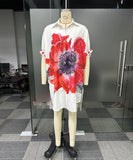 Classic Printed Shirt Dress With Lapel Collar Slim Fit