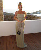 Sequin Halter Evening Gown In Light Apricot Polyester