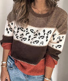 Classic Womens Leopard Patchwork Relaxed Knit Sweater