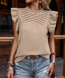 Chic Ruffle Sleeve Blouse in Blue Apricot Green Rose