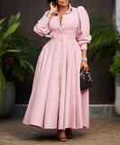 Solid Color Long Sleeve Swing Dress in Light Pink Black Red White