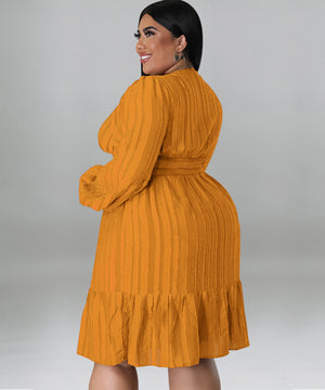 Chic V-Neck Jacquard Striped Dress in Vibrant Colors