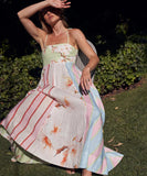 Floral Maxi Dress for Women in Green and Pink Sleeveless Style