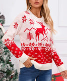 Classic Christmas Tree Print Round Neck Pullover For Women