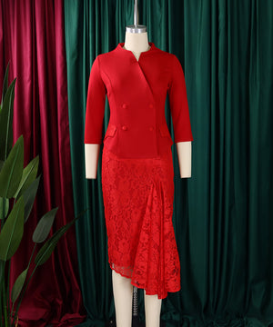 Fashion Long Sleeved Top and Lace Wrap Bottom Skirt Two Piece Set African Outfit