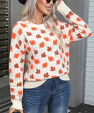 Classic Relaxed Womens Leafy Christmas Round Neck Sweater