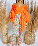Off Shoulder Cross Belted V Neck Balloon Sleeve Sexy Shirt