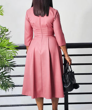 Solid Color Pleated Large Size Dress in Pink Deep Blue and Rose