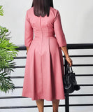 Solid Color Pleated Large Size Dress in Pink Deep Blue and Rose