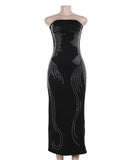 Sleeveless Beaded Plunging Neck Evening Dress Black