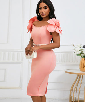 Three-Dimensional Flower Elegant Banquet Dress Cover Gown